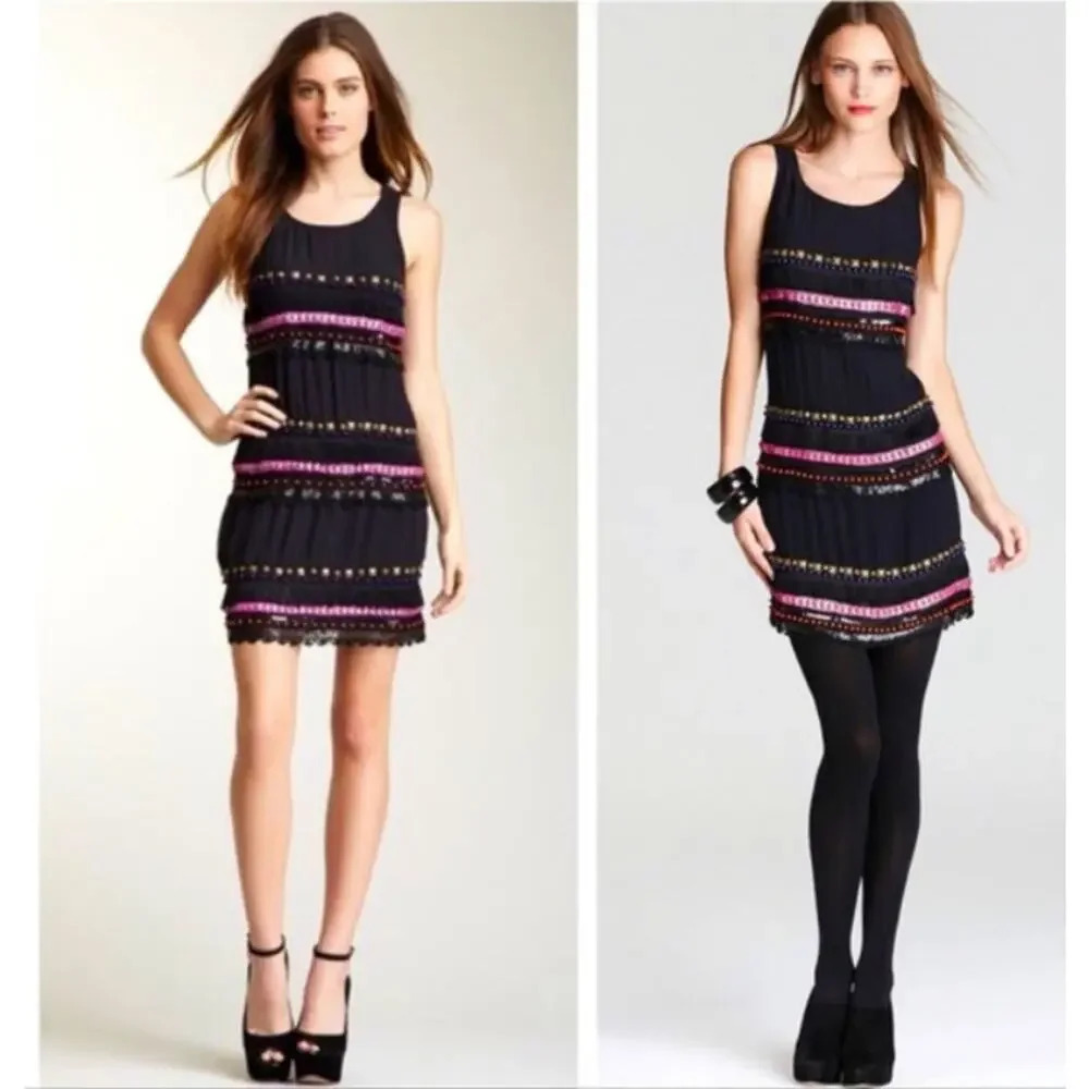 Plenty By Tracy Reese Embellished Shift‎ Black Dress 8 Flapper Style holiday